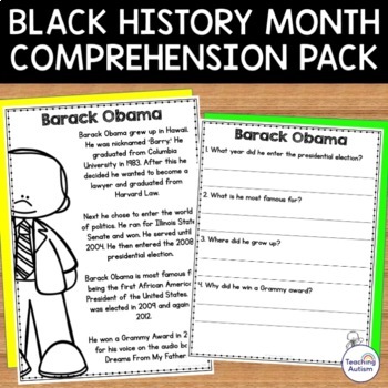 Preview of Black History Month Reading Comprehension Passages and Questions Worksheets