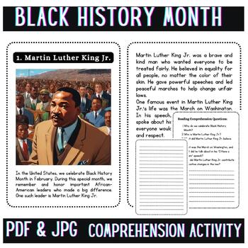 Black History Month Reading Comprehension Passages and Questions for ...