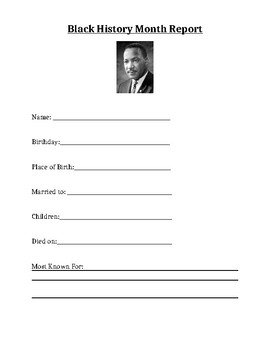 Preview of Black History Month Report Template - Martin Luther King Jr.