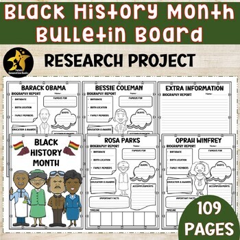 Preview of Black History Month Research Project Bulletin Board Biography Template MLK Jr.
