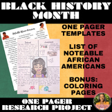 Black History Month Research Project| One Pager Activity
