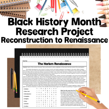 Preview of Post Civil War Reconstruction to Harlem Renaissance Research Project