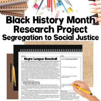 Preview of Black History Month Research Project Segregation to Social Justice