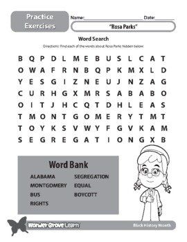 Preview of Black History Month: Rosa Parks Word Search