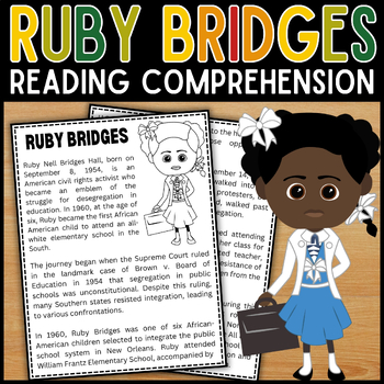 Preview of Black History Month Ruby Bridges Reading Comprehension Passage & Questions | BHM