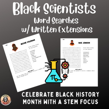 Preview of Black History Month STEM Scientists Word Searches with Written Extension & Keys