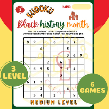 Preview of Black History Month SUDOKU math centers game critical thinking activities middle