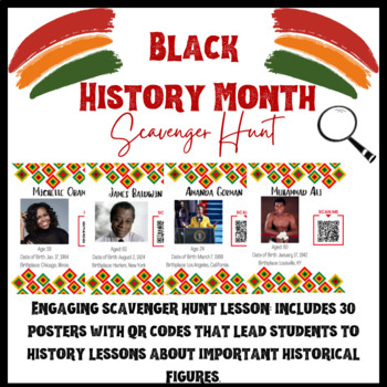 Preview of Black History Month - Scavenger Hunt Activity - Library - Research - QR Codes