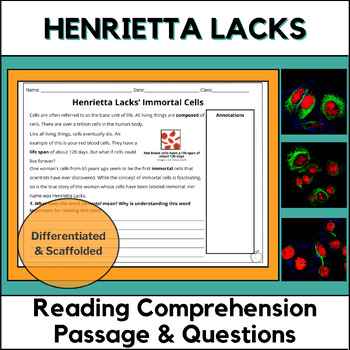 Preview of Black History Month - Science Reading Comprehension - Henrietta Lacks PDF