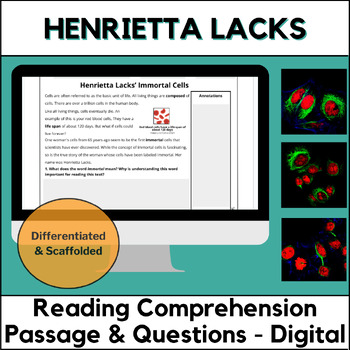 Preview of Black History Month - Science Reading Comprehension - Henrietta Lacks DIGITAL