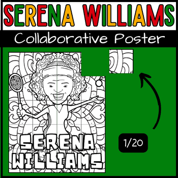 Preview of Black History Month Serena Williams Collaborative Coloring Poster Bulletin Board