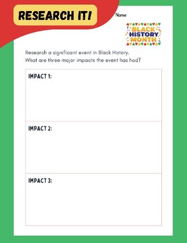 Preview of Black History Month Significant Event Worksheet Impact & Research Civil Rights