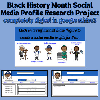 Preview of Black History Month Social Media Profile Google Slides Research Project