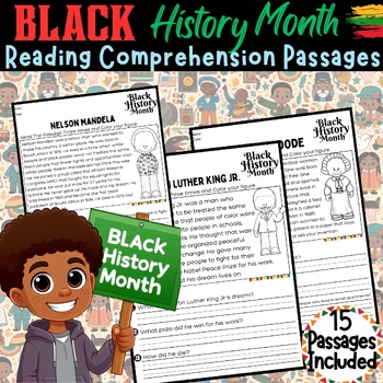 Preview of Black History Month Social Studies Reading Comprehension Passages For 1st, 2nd