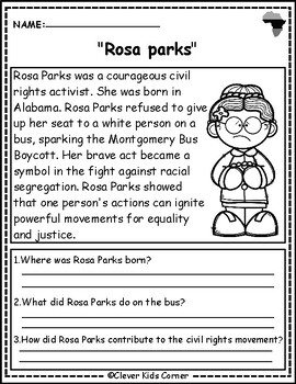 Preview of Black History Month Studies Reading Comprehension Passages K-2 | Black History 7