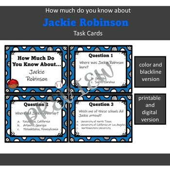 Preview of Black History Month Task Cards or Scoot Game: Jackie Robinson