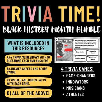 Preview of Black History Month Trivia Game Bundle - 4 Slideshows and Answer Sheets