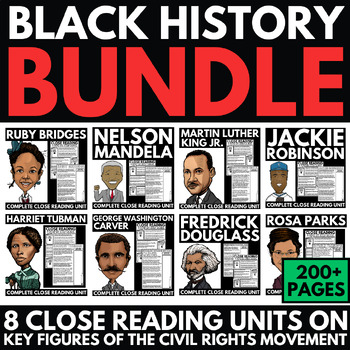Preview of Black History Month Unit Bundle - Black History Close Reading Passages Projects