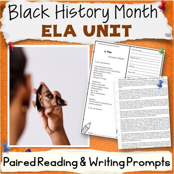 Preview of Black History Month Unit - ELA Paired Reading Activity Packet, Writing Prompts