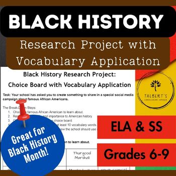 Preview of Black History Research Project: Choice Board with Vocabulary Application