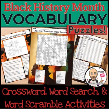 Preview of Black History Month Vocabulary Puzzles: Crossword, Word Search & Word Scramble