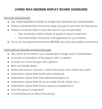 Preview of Black History Month Wax Museum Project Display Board Requirements & Tips
