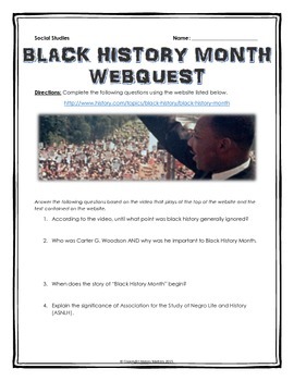Preview of Black History Month - Webquest with Key (History.com)