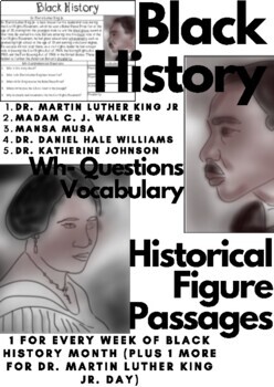 Preview of Black History Month Wh- Question Stories: Influential Black Historical Figures