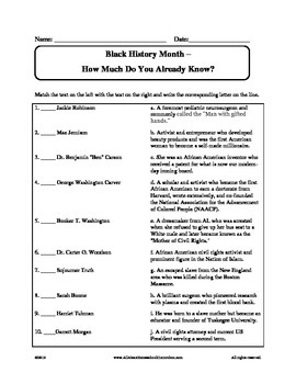 black history month worksheets 6th grade