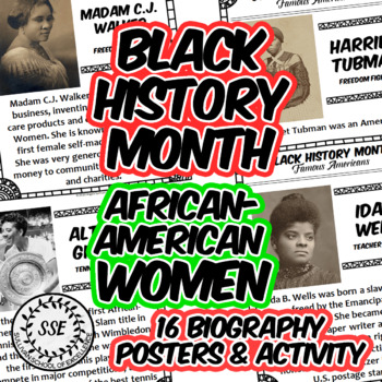 Preview of Black History Month Women Biographies 16 African-American Reading Bulletin Board