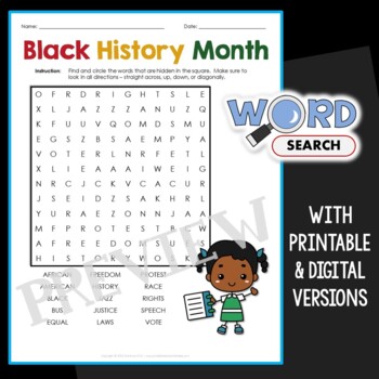 Easy Black History Month Word Search Puzzle 1st 2nd Grade Vocabulary ...