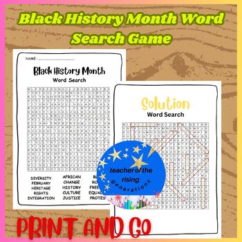 Black History Month Word Search Game by Teacher Of The Rising Generations