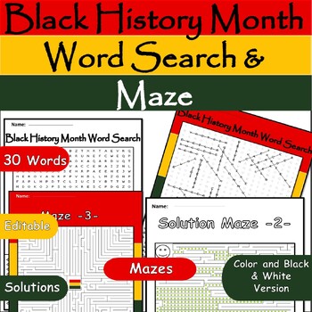 Preview of Black History Month Word Search & Maze Adventure/February Word Find BHM Activity