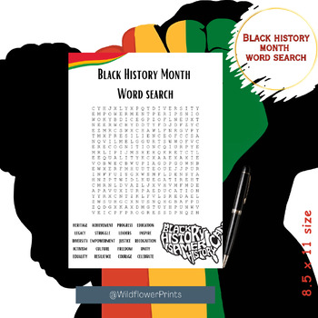 Preview of Black History Month Word Search Puzzle, Multicultural Activities, Holiday