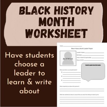 Preview of Black History Month Worksheet- Black Leader Research