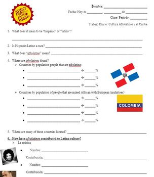 Preview of Black History Month Worksheet for Spanish class