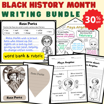 Preview of Black History Month Writing Bundle: 4 Square, Writing Prompts, Door Decorations