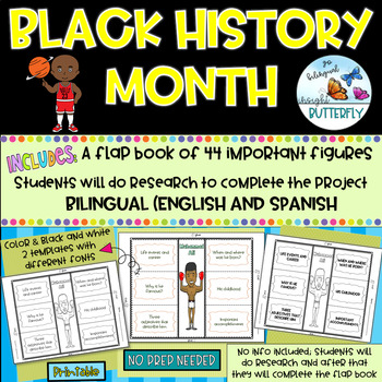 Preview of Black History Month Writing Flap Book Bilingual Biography Report Bulletin Board
