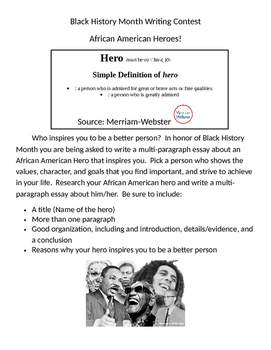 Preview of Black History Month Writing Prompt- Heroes