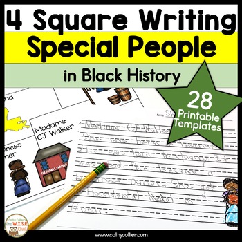 Preview of Black History Month Writing Prompts Kindergarten & 1st Grade 4 Square Templates