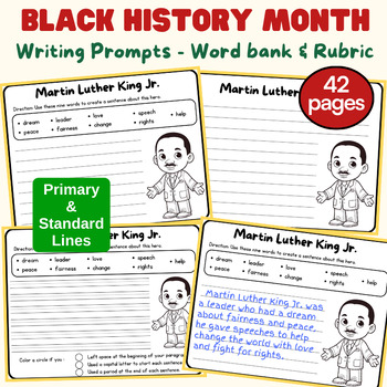 Preview of Black History Month Writing Prompts: Word bank & Rubric | Building Sentences