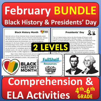 Preview of Black History Month and Presidents' Day February Reading Comprehension BUNDLE