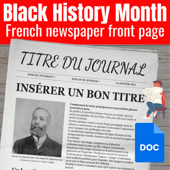 Preview of Black History Month in French Newspaper Front Page Project Template