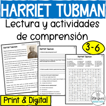 Preview of Black History Month in Spanish- Harriet Tubman Lectura - Underground Railroad