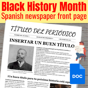 Preview of Black History Month in Spanish Newspaper Front Page Project
