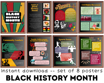 Preview of Black History Month (set of 8) Printable Posters, Bulletin Board Classroom Decor