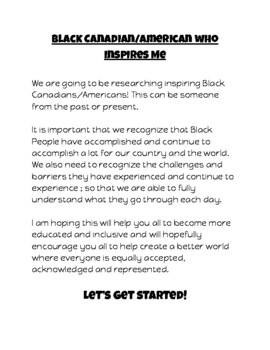 Preview of Black History Project - Inspiring Black Canadian/American