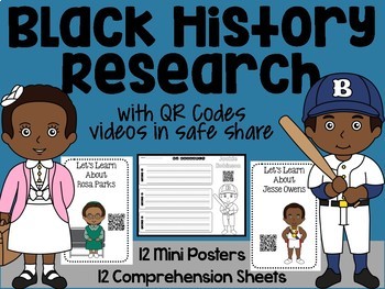 Preview of Black History QR Code Research and Comprehension Sheets