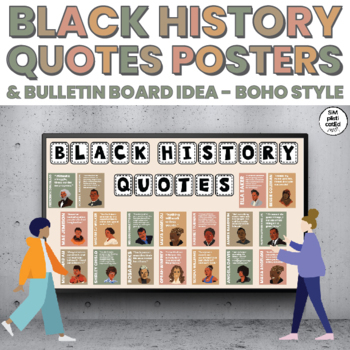 Preview of Black History Month Quotes Posters Bulletin Board BOHO | Growth Mindset