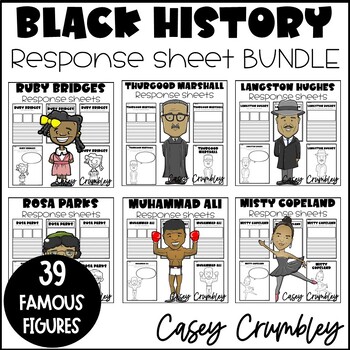 Preview of Black History Research Response Sheets Writing Drawing 39 Famous Figures